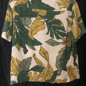 Tropical Leaf Print Short Sleeve Top - Green & Mustard